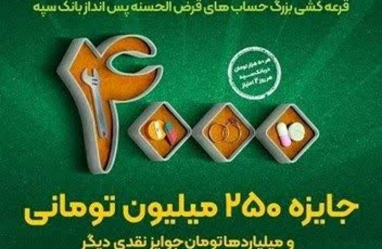 افزایش جوایز جشنواره بزرگ قرعه‌کشی حساب‌های قرض‌الحسنه پس‌انداز بانک سپه